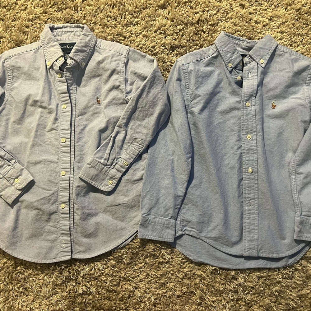 2- Ralph Lauren Blue Button Down Oxford Shirts -EUC Size 6